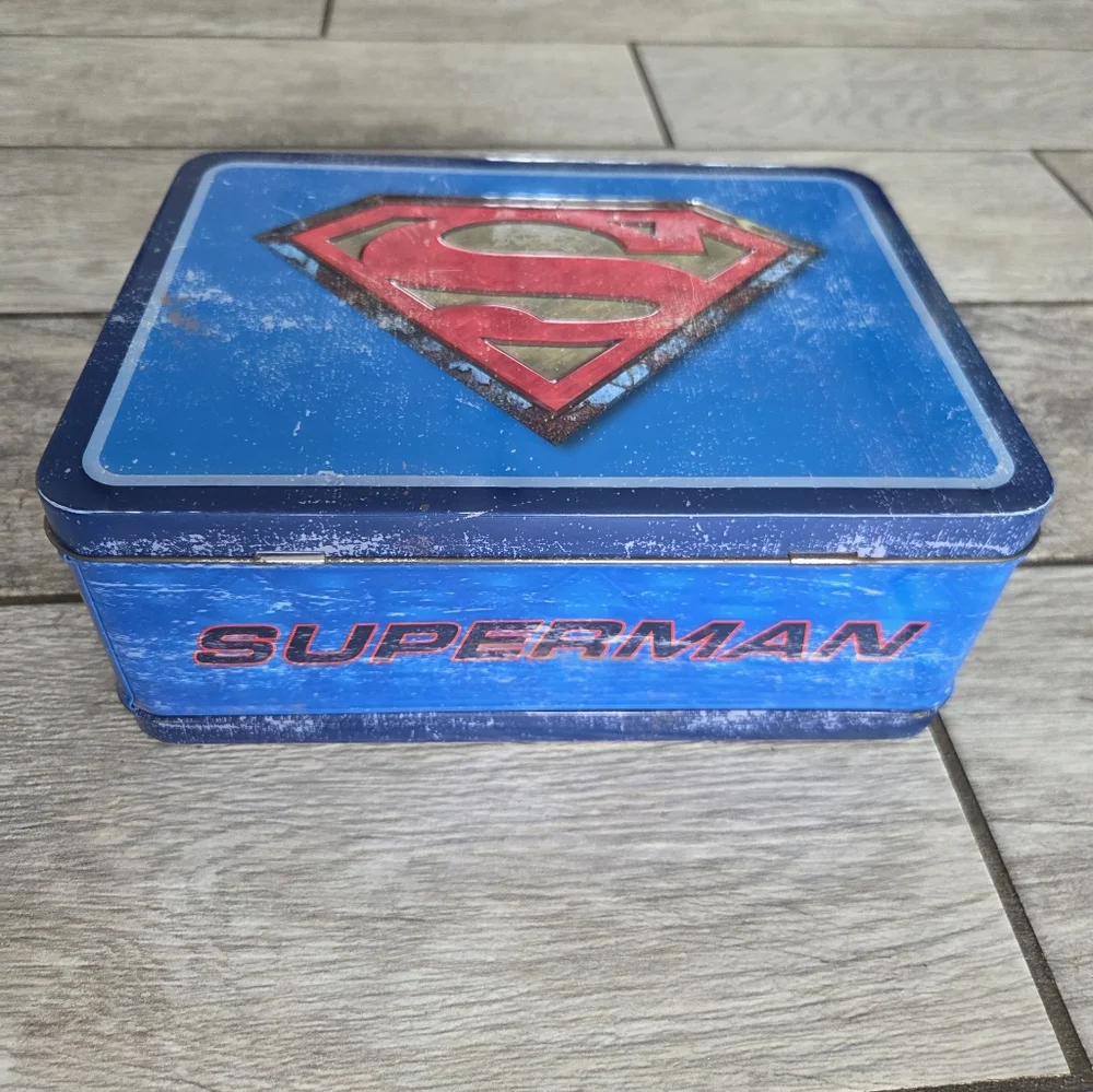 Superman Metal Lunch Box Tin Blue Vintage Style Scratches‎ Rare DC Comics 2006